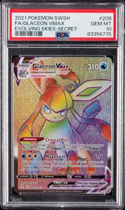 2021 POKEMON SWORD & SHIELD EVOLVING SKIES SECRET FULL ART/GLACEON VMAX PSA 10 - Image 1