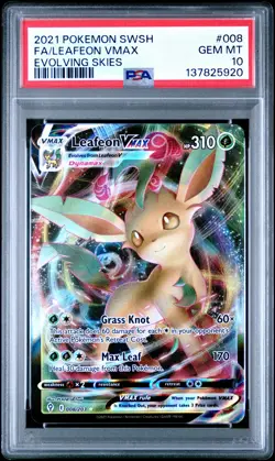 2021 POKEMON SWORD & SHIELD EVOLVING SKIES #008 FULL ART/LEAFEON VMAX PSA 10 - Image 1