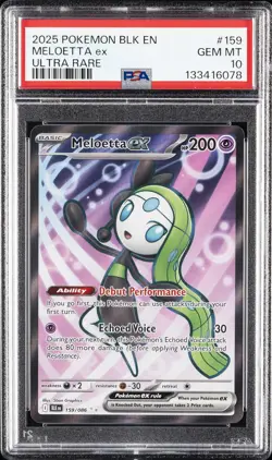 2025 POKEMON BLK EN-BLACK BOLT ULTRA RARE #159 MELOETTA EX PSA 10 - Image 1