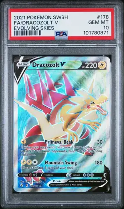 2021 POKEMON SWORD & SHIELD EVOLVING SKIES #178 FULL ART/DRACOZOLT V PSA 10 - Image 1