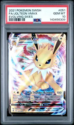 2021 POKEMON SWORD & SHIELD EVOLVING SKIES #051 FULL ART/JOLTEON VMAX PSA 10 - Image 1