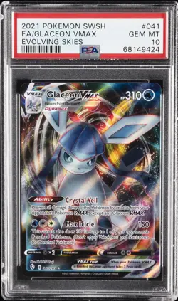 2021 POKEMON SWORD & SHIELD EVOLVING SKIES #041 FULL ART/GLACEON VMAX PSA 10 - Image 1