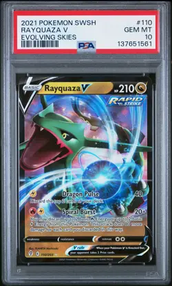2021 POKEMON SWORD & SHIELD EVOLVING SKIES #110 RAYQUAZA V PSA 10 - Image 1