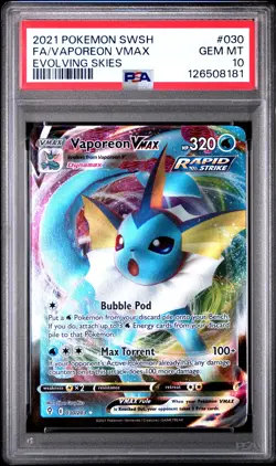 2021 POKEMON SWORD & SHIELD EVOLVING SKIES #030 FULL ART/VAPOREON VMAX PSA 10 - Image 1