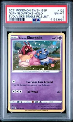 Galarian Slowpoke SWSH126 PSA 8 Holo Bleed Evolving Skies Promo Pokemon Card 🔥 - Image 1