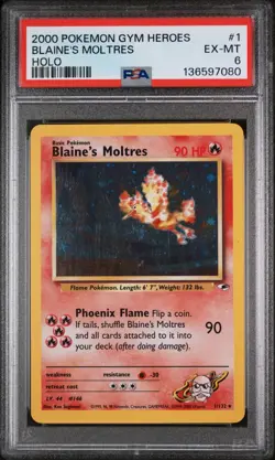 2000 Pokemon Gym Heroes 1 Blaine's Moltres Holo PSA 6 EX-MT - Image 1