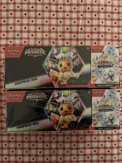 LOT OF 2 Pokemon SV Prismatic Evolutions Sams Club Surprise Box & Booster Bundle - Image 1