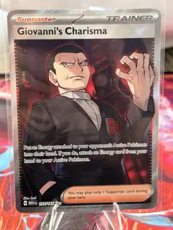 Pokemon TCG Giovanni's Charisma Mew 151 Ultra Rare Trainer Card 197/165 - Image 1