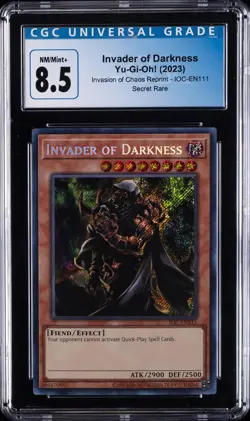 2023 YU-GI-OH! INVASION OF CHAOS REPRINT SECRET RARE INVADER OF DARKNESS CGC 8.5 - Image 1