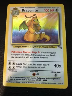 Pokemon TCG Dragonite Holo Rare Card 4/62 Fossil MP+ Condition - Image 2