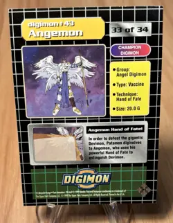 1999 Digimon EXCLUSIVE PREVIEW - Angemon #43 - Card 33/34 Silver Prism Champion - Image 2