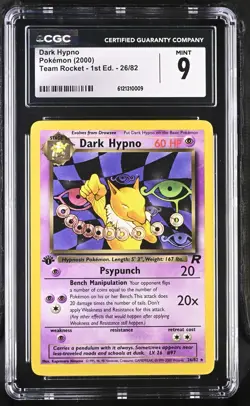 Pokemon English Dark Hypno 26/82 2000 Team Rocket - 1st Ed Rare CGC 9 Vintage - Image 1