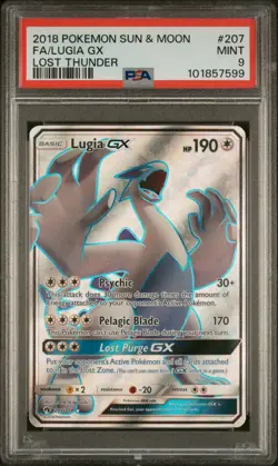 PSA Graded Mint 9 Lugia GX (Full Art) 207/214 Pokemon Sm-Lost Thunder Holo - Image 1