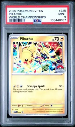 Pokemon Pikachu 2025 World Championships Promo SVP EN 225 PSA 9 Mint - Image 1