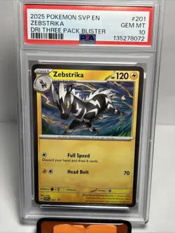 2025 POKEMON SVP EN-SV BLACK STAR PROMO #201 ZEBSTRIKA 3 Pack Blister PSA 10 - Image 1