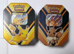 Pokemon TCG: V Powers Tin 2020 Pikachu/Eevee Tin Combo - Image 1