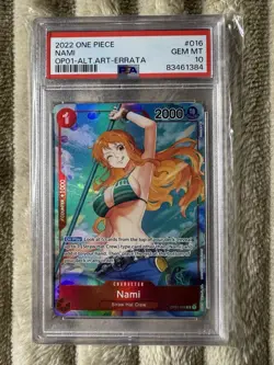 ONE PIECE 2022 OP01-ROMANCE DAWN #016 NAMI ALTERNATE ART ERRATA PSA 10 - Image 1