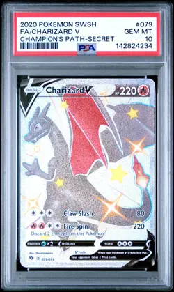 2020 POKEMON SWORD & SHIELD CHAMP'S PATH SECRET #079 FULL ART/CHARIZARD V PSA 10 - Image 1