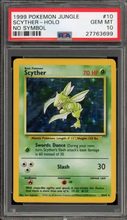 Pokemon Scyther Jungle Holo Rare #10 NO SYMBOL ERROR PSA 10 Gem Mint - Image 1