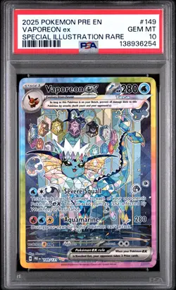 2025 POKEMON PRE EN-PRISMATIC EVOLUTIONS #149 VAPOREON EX PSA 10 - Image 1