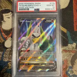 POKEMON 2020 VIVID VOLTAGE F/A GALARIAN SIRFETCH'D V #174 PSA GEM MINT 10 - Image 1