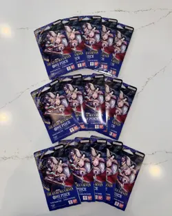 One Piece TCG The Azure Sea’s Seven OP-14 Sleeved Booster Pack Lot Of 15 In Hand - Image 1