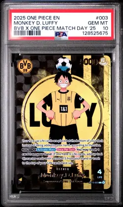 2025 ONE PIECE PROMOS BVB X ONE PIECE MATCH DAY 2025 #003 MONKEY D. LUFFY PSA 10 - Image 1