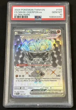 Cornerstone Mask Ogerpon ex 199/167 PSA 10 Twilight Masquerade Pokemon Fast Ship - Image 1
