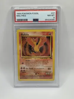 1999 Pokemon Moltres Fossil #27/62 PSA 8 Near Mint Slab (ENG) - Image 1