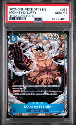 2025 ONE PIECE OP13 058 CARRYING ON HIS WILL MONKEY D LUFFY TREASURE RARE PSA 10 - Image 1