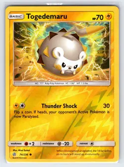 Togedemaru 74/236 2019 S&M Cosmic Eclipse Pokemon Card Reverse Holo - Nm/Vlp - Image 1