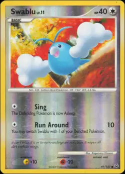 Pokemon - Swablu #97/127 - Platinum Reverse Holo - Image 1