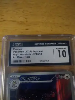CGC 10 GEM MINT Persian 075/064 AR Art Rare Night Wanderer sv6a Pokemon Card - Image 2