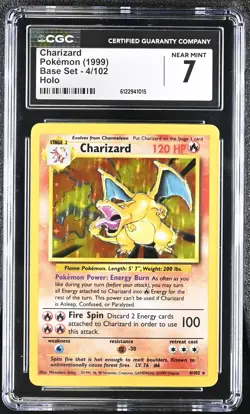 CGC 7 Charizard 1999 Base Set 4/102 Holo Pokemon Card - Image 1