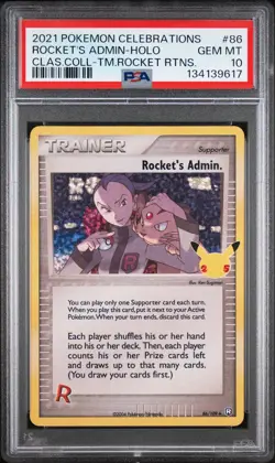 2021 POKEMON CELEBRATIONS CLASSIC COLL #86 ROCKET'S ADMIN-HOLO PSA 10 - Image 1