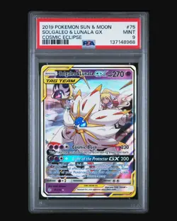 2019 Pokemon Sun & Moon Solgaleo Lunala GX Cosmic Eclipse #75 PSA 9 - Image 1