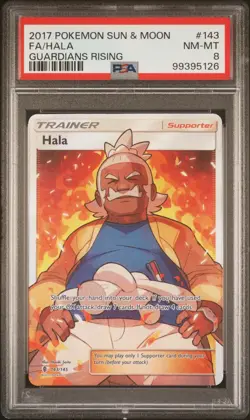 Pokemon Hala 143/145 PSA 8 S&M Guardians Rising Full Art Trainer 143 PSA 8 - Image 1