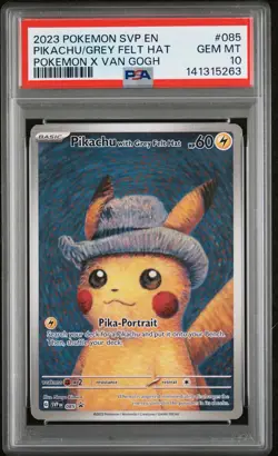 2023 Pokemon X Van Gogh Pikachu With Grey Felt Hat Black Star Promo #085 PSA 10 - Image 1