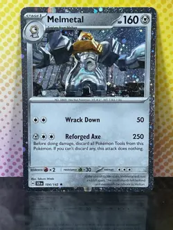 Pokemon TCG Stellar Crown Melmetal 104/142 Cosmos Holo Blister Exclusive - Image 1