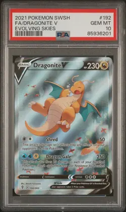 2021 POKEMON SWORD & SHIELD EVOLVING SKIES #192 DRAGONITE V PSA 10 *Small Crack* - Image 1