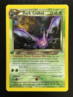 DARK CROBAT Pokemon Card - WOTC - 1st Edition - Neo Destiny - 2/105 HOLO NM (A) - Image 1