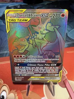 Charizard & Braixen Tag Team GX 251/236 Rainbow Holo Secret Rare Pokemon - Image 1