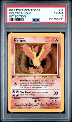 1999 POKEMON FOSSIL 1ST ED #12 MOLTRES-HOLO PSA 6 - Image 1