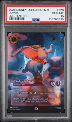 2025 DISNEY LORCANA EN 9-FABLED #228 DUMBO - NINTH WONDER OF THE UNIVERSE PSA 10 - Image 1