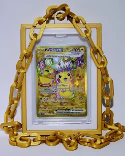 Pokemon Pikachu Ex Surging Sparks Rare Full Art Holo Foil Card 247/191 And Chain - Image 1
