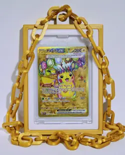 Pokemon Pikachu Ex Surging Sparks Rare Full Art Holo Foil Card 247/191 And Chain - Image 2