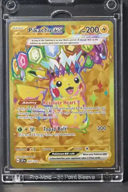 Pokemon Pikachu Ex Surging Sparks Rare Full Art Holo Foil Card 247/191 And Chain - Image 3