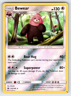 Bewear 112/149 2017 Sun & Moon Base Set Pokemon Card Reverse Holo Rare - Nm/Vlp - Image 1