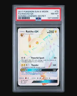 2017 Pokemon Shining Legends Raichu GX #75/73 Secret Rainbow PSA 8 - Image 1