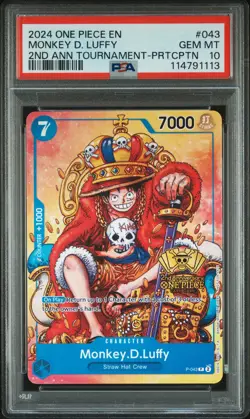 2024 One Piece EN Monkey D. Luffy 2nd Anniversary Tournament Promo #P-043 PSA 10 - Image 1
